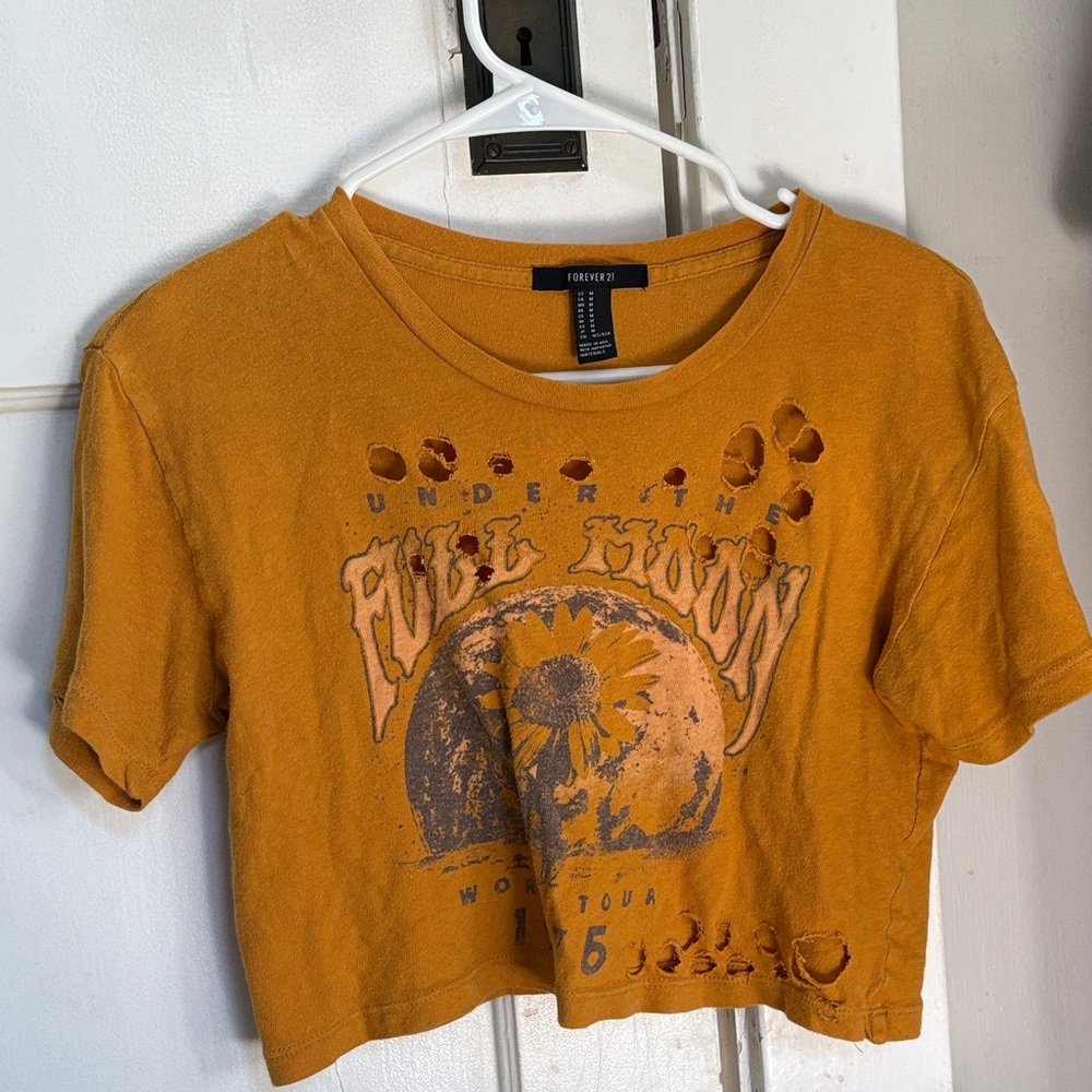 Forever 21 Mustard Graphic Crop Top